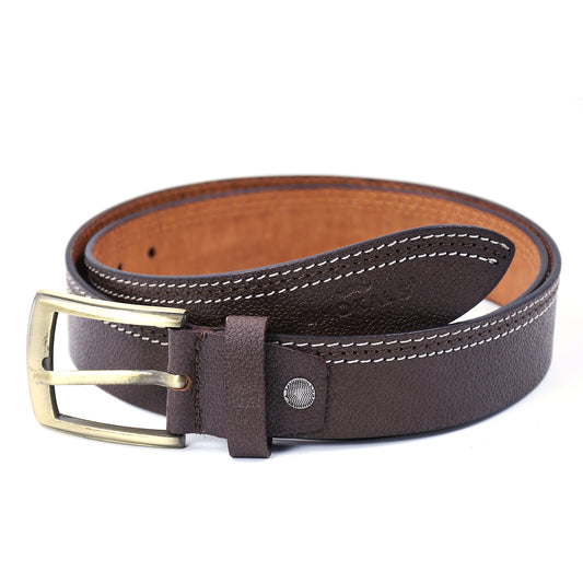 Men Brown Side Thread Leather  Belt