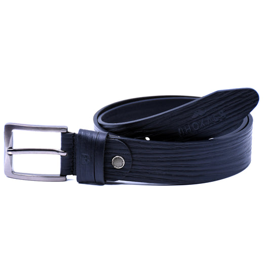 Bhokals Men Black  Wood Texture Leather Belt