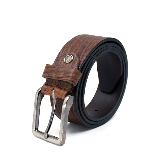 Bhokals Men Brown Wood Texture Leather Belt