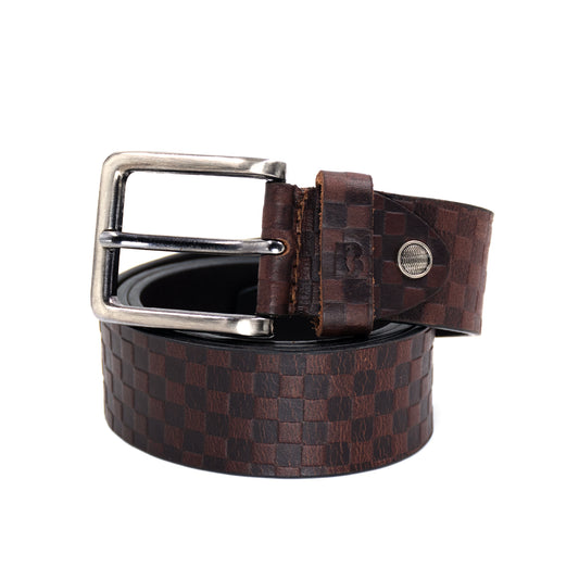 Bhokals Men Brown Chess Plub Leather Belt