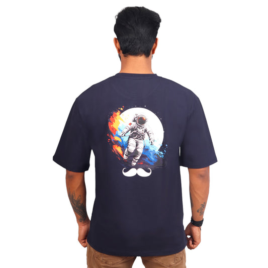 Bhokals Premium Oversized Front and  Back Printed T-Shirt for Men | Gym Tshirt | Graphic Printed T-shirt|Unique Designs|Half Sleeves|Round Neckline - Astronaut