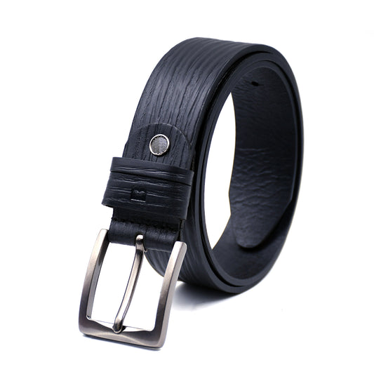 Bhokals Men Black  Wood Texture Leather Belt