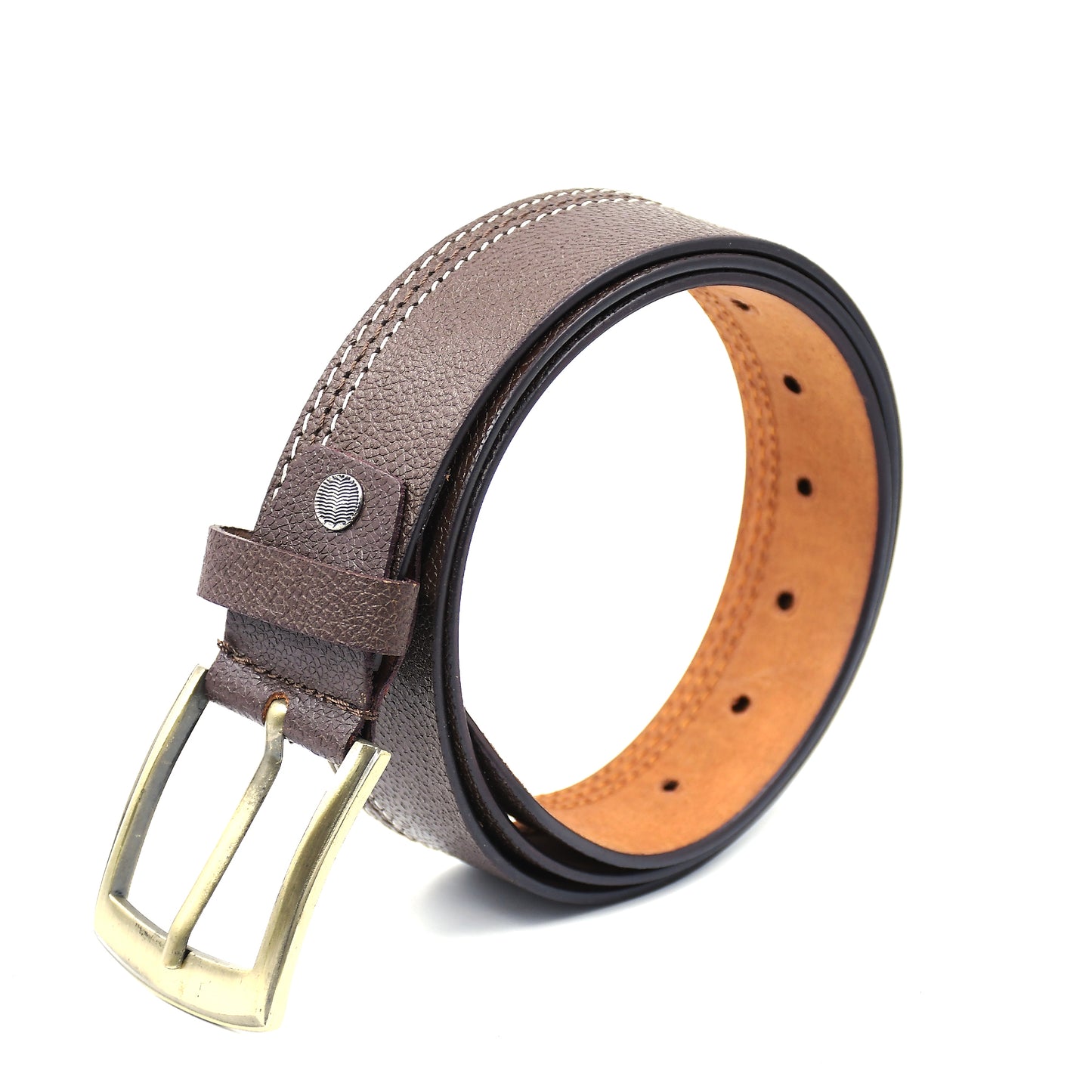 Men Brown Side Thread Leather  Belt