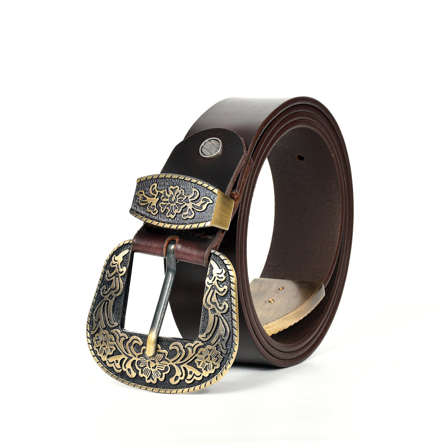 Bhokals Maharaja Men  Golden Buckle Brown Leather Belt