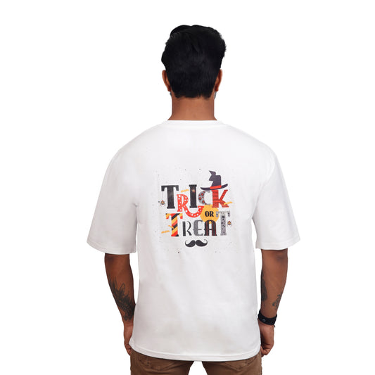 Bhokals Premium Oversized Front and Back Printed T-Shirt for Men | Gym Tshirt | Graphic Printed T-shirt|Unique Designs|Half Sleeves|Round Neckline - Trick N Treat