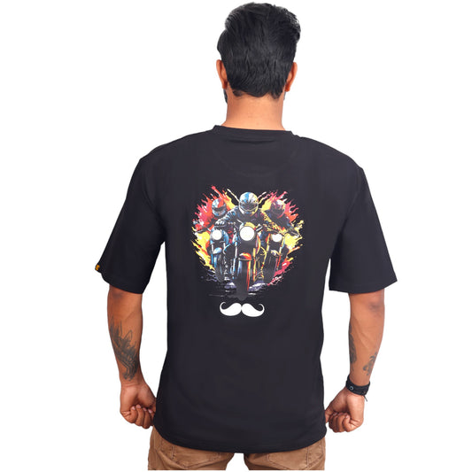 Bhokals Premium Oversized Front and Back Printed T-Shirt for Men | Gym Tshirt | Graphic Printed T-shirt| Unique Designs| Half Sleeves| Round Neckline - Biker