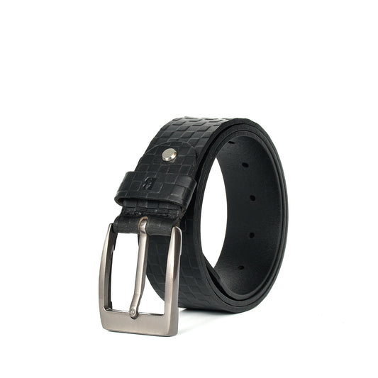 Bhokals Men Black Chess Plub Leather Belt