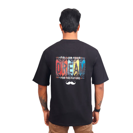 Bhokals Premium Oversized Front and Back Printed T-Shirt for Men | Gym Tshirt | Graphic Printed T-shirt|Unique Designs|Half Sleeves|Round Neckline - Dream