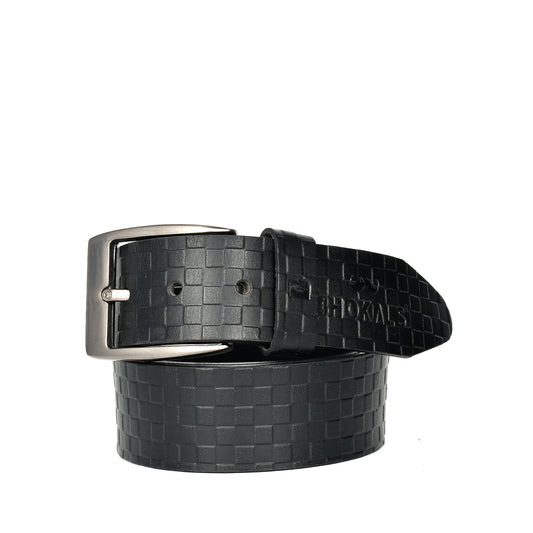 Bhokals Men Black Chess Plub Leather Belt