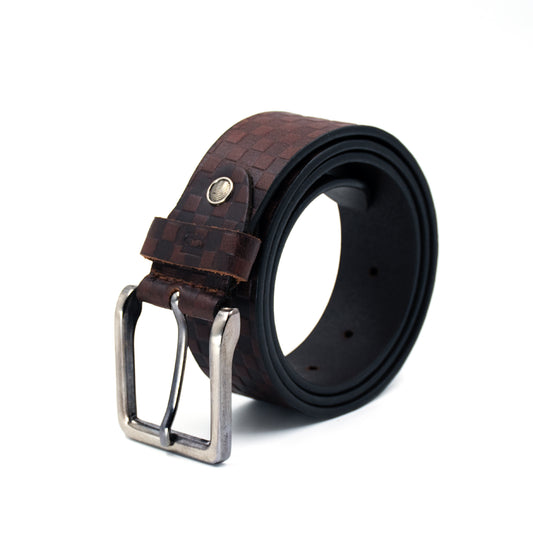 Bhokals Men Brown Chess Plub Leather Belt