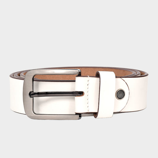 Bhokals Men White Grain Leather Belt