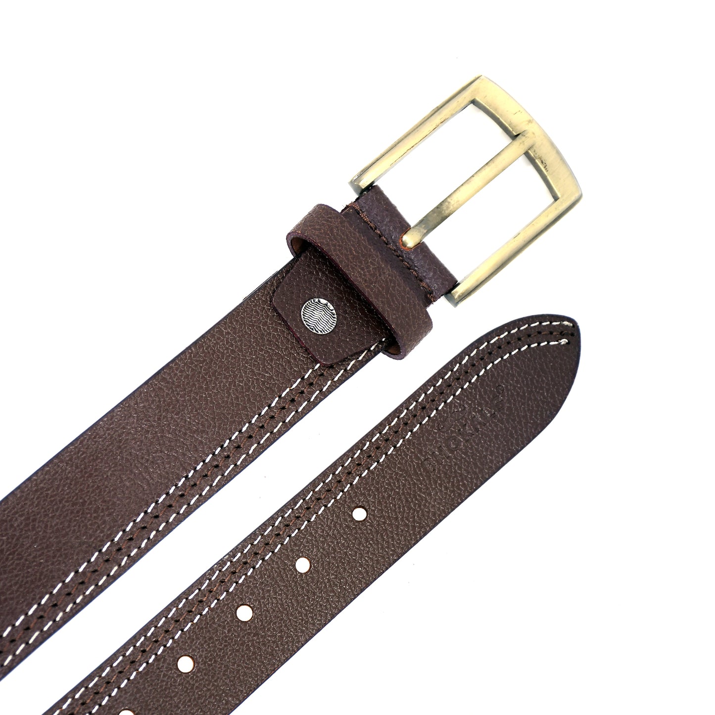 Men Brown Side Thread Leather  Belt