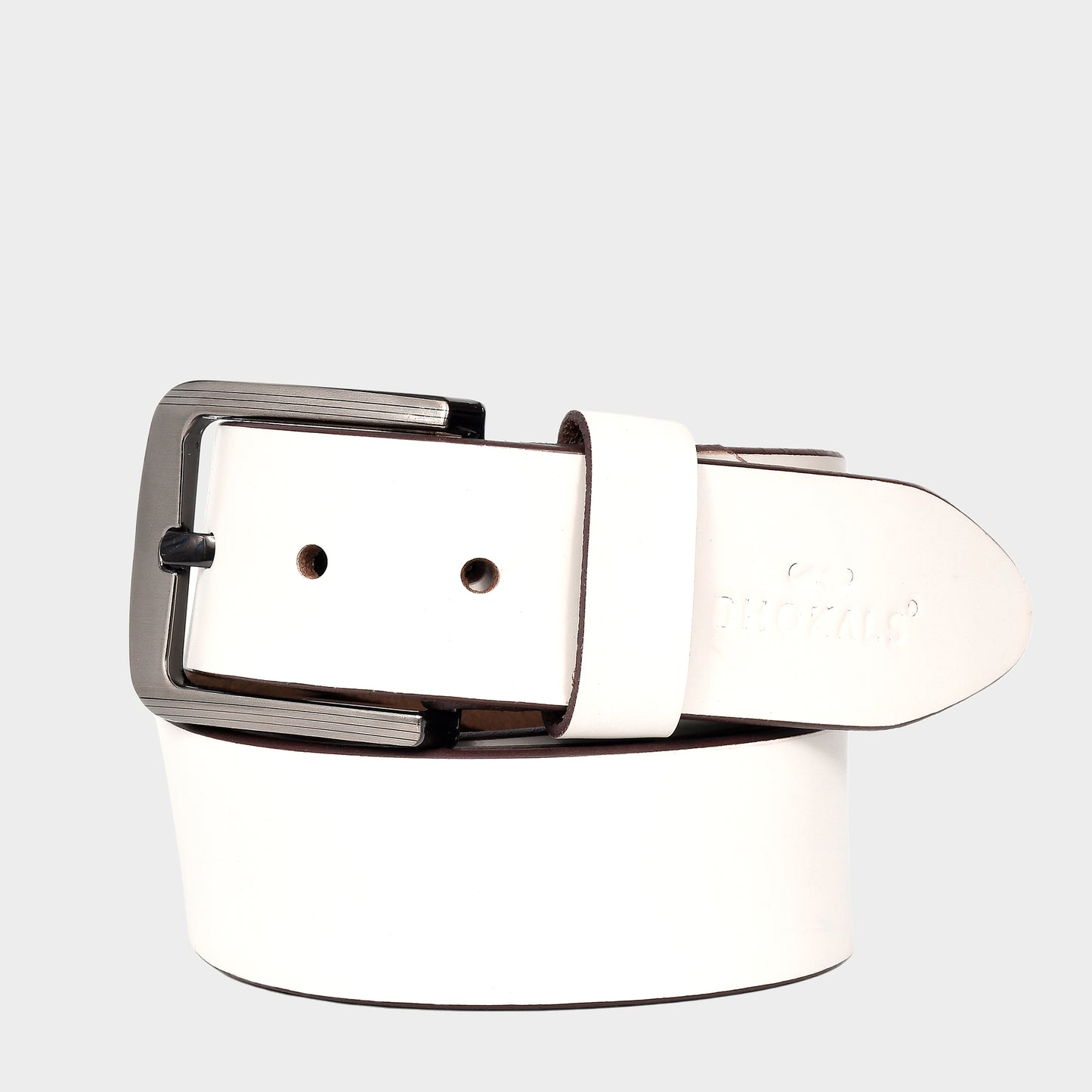 Bhokals Men White Grain Leather Belt