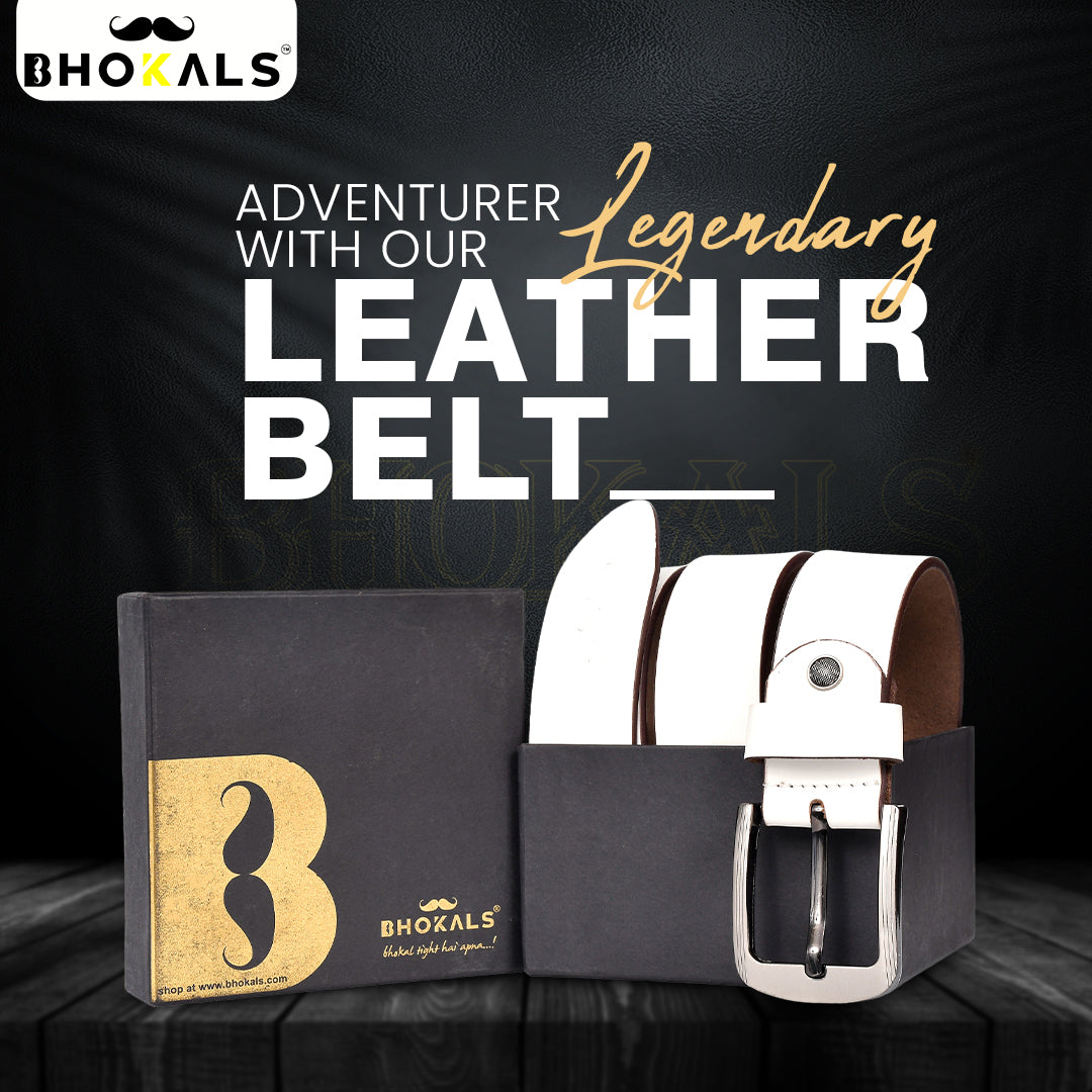 Bhokals Men White Grain Leather Belt