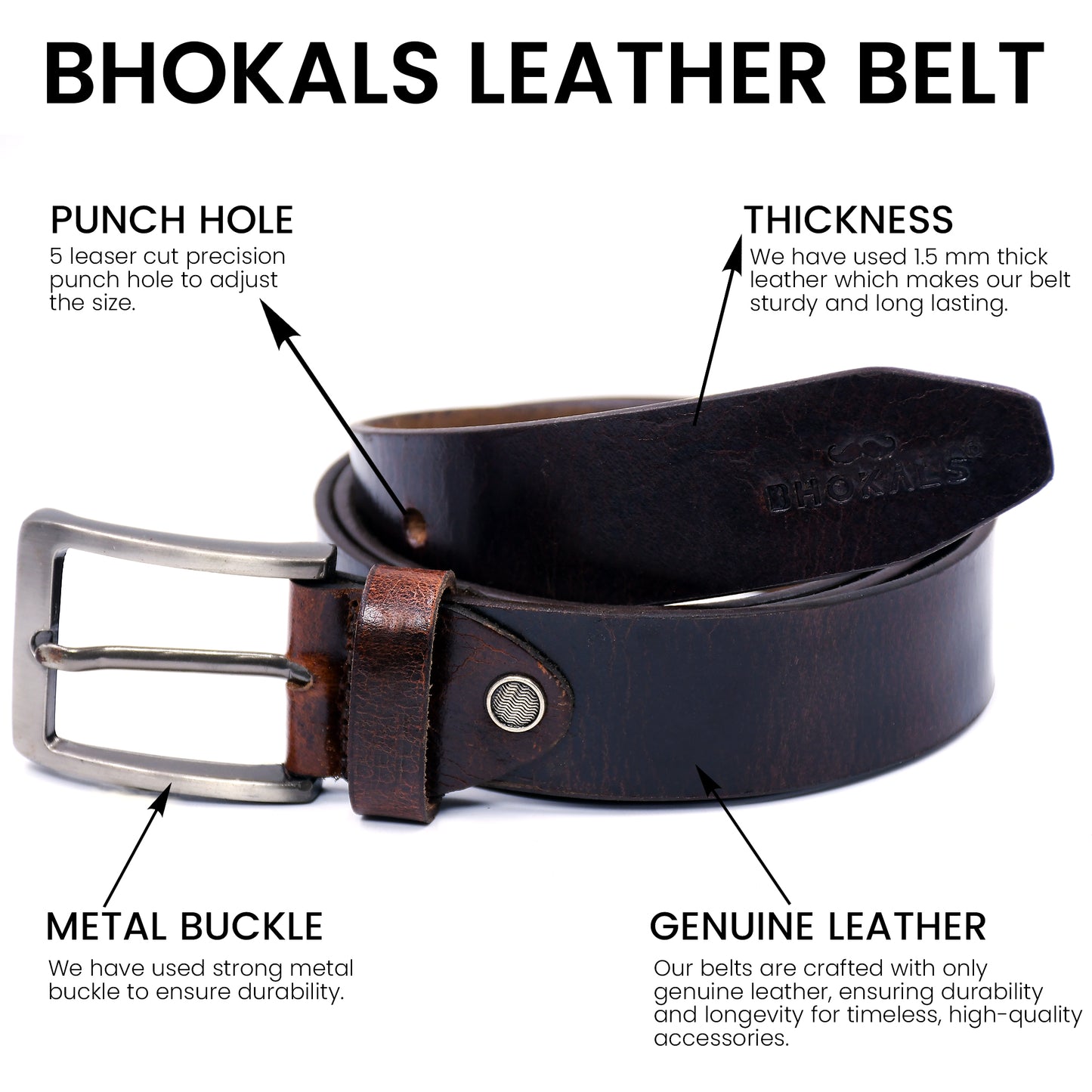 Bhokals Men Brown Crunch Leather Belt