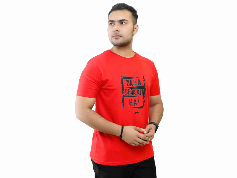 Baba Bhokali Hai Printed Round Neck Cotton Men T-Shirt